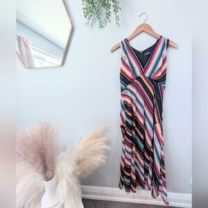 New Lauren Ralph Lauren Sleeveless Multicolor Stripe V-Neck Maxi Dress Sz 8